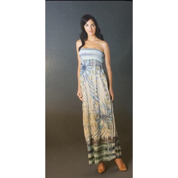 Lapis Strapless Tube Top Dress, Pink Embroidered Floral Print, One Size - Picture 6 of 6